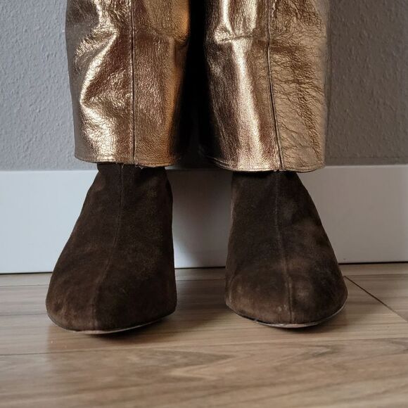 Cynthia Vincent Metallic Suede Leather Over the Knee Boots in Brown & Gold - Picture 5 of 15